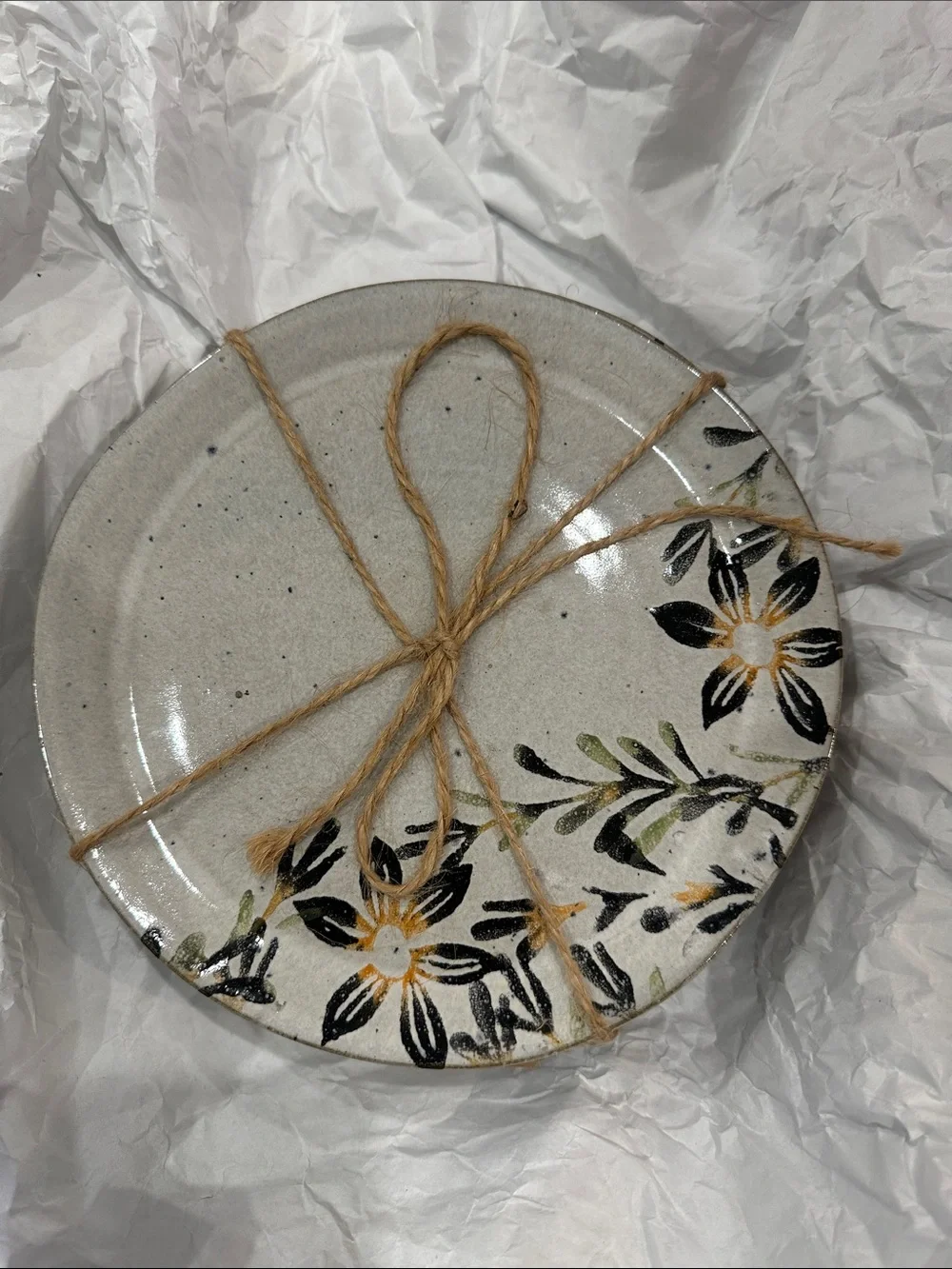Crate&Barrel Floral Ceramic Plate in Cream, Black and Yellow